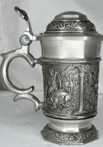 3” German BMP-ZINN 97% PEWTER MINIATURE STEIN Norse Viking Dragon Castle Scene - Picture 1 of 11