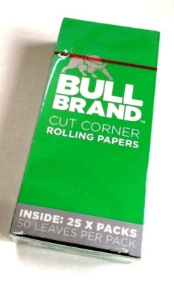 BULL BRAND GREEN REGULAR CIGARETTE ROLLING MEDIUM WEIGHT PAPERS CUT CORNERS