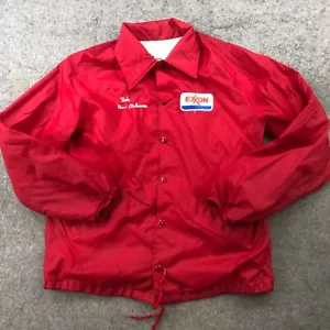 Vintage Exxon Jacket Mens Large Red Windbreaker Work Uniform Employee 80s - Picture 1 of 10