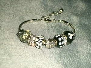 Women's Bracelet 7 3/4" Long Silver Tone Metal Chain and Spacers Ceramic Beads - Picture 1 of 4