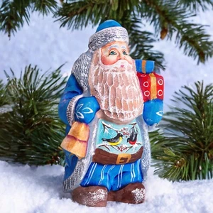 Wooden Carved Santa figurine 6",  Christmas gift idea for Home Decoration indoor - Picture 1 of 14