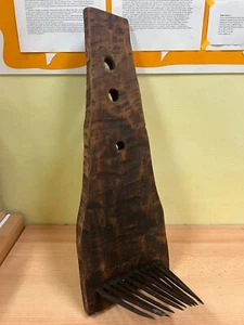 Antique primitive large wooden comb for processing hemp flax farm tool - Picture 1 of 11