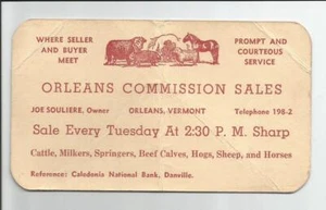 Orleans Kommission Verkauf Visitenkarte Vintage Vermont Vieh Joe Souliere VT - Bild 1 von 2