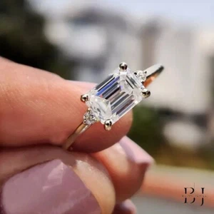 Emerald Step Cut 3 CT Moissanite Solitaire Engagement Ring Solid 14K White Gold - Picture 1 of 6