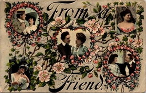 Postal de un amigo saludando a la gente flores PUNTO DELGADO EN LA ESPALDA - Imagen 1 de 2