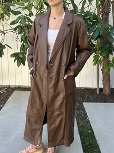 NWT Vintage Together! Sz 12 Genuine Leather Trench Coat New - Picture 1 of 15