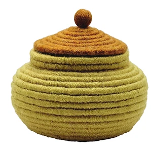 Dyed Coil Basket Attached Lid Native Americas Late 20th Century Estate Unsigned - Picture 1 of 24