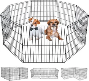 24"/30"/36"/ 42"/ 48"/ Dog Playpen Crate 8 Panel Fence Pet PlayPen Exercise Cage - Picture 1 of 33