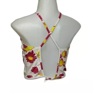 Top CKJ Calvin Klein Jeans Halter donna L senza schienale bianco top floreale grande - Foto 1 di 7