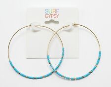 New Pair of Turquoise Seed Bead Gold Hoop Earrings #E1178