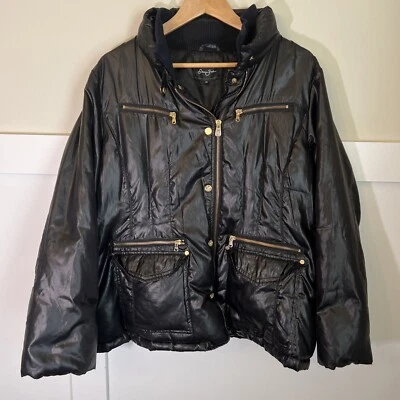 Chaqueta acolchada negra Sean John para mujer 2X acabado satinado hallazgo raro Foto 1 de 4