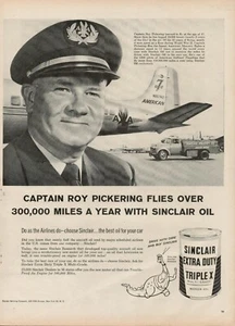 1957 Sinclair Motor Oil Vintage Print Ad Airline Pilot Captain Roy Dinosaur Car - Picture 1 of 8