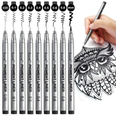 9 Pack Micro Fineliner Drawing Art Pens for Sketching Watercolor Anime Manga - Image 1 of 4