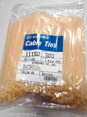 ALL-STATES (1,000)NOS 11-1/2" CABLE TIES 50 LBS.LOAD-NATURAL NYLON MIL-S-23190-MADE IN USA.