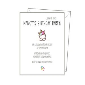 Unicorn INVITATIONS / INVITES x10, girls pink birthday party thank you card si25 - Picture 1 of 11