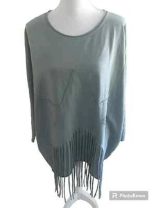 REDUCED Studio Italia 100% Cotton BNWT Dusky Blue Fringed Top One Size - Picture 1 of 3