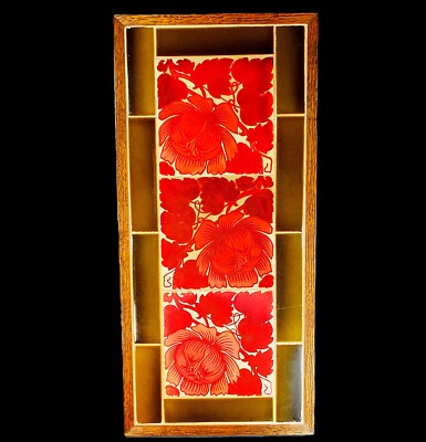 BEAUTIFUL FRAMED LEWIS F. DAY  MAW & Co. TWO-TONED RUBY LUSTRE THREE TILE PANEL - Image 1 of 4