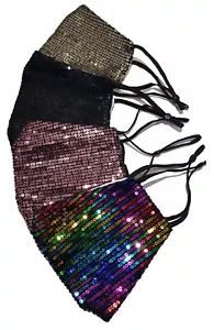 Womens Ladies Kids Glitter Sequin Reusable Adjustable Fashion Face Mask - Picture 1 of 15