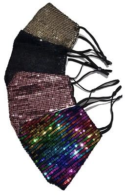 Womens Ladies Kids Glitter Sequin Reusable Adjustable Fashion Face Mask - Image 1 of 2