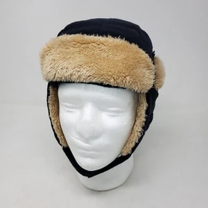 Aviator Trapper Winter Hat Boys Medium Blue Russian Ear Flaps Faux Fur Beanie - Picture 1 of 7
