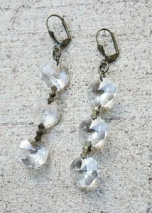 Vintage handgefertigte Upcycling Chandelier Kristall Ohrringe Messing Boho 3" Länge - Bild 1 von 5