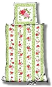 Microfaser Bettwäsche Garnitur Set Flanell 2-teilig Rosen Streifen grün 155x220 - Bild 1 von 1