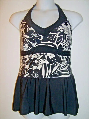 Traje de baño Merona talla 18W blanco y negro floral con falda de una pieza Foto 1 de 3