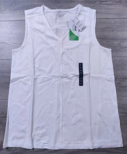 Lands End Tank Top Adult Medium 10-12 White Trimmed Sleeveless Shirt Womens - Picture 1 of 7