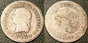 Colombia - Republic - 10 Centavos Silver 1874 Bogota! Km# 171 - Picture 1 of 1