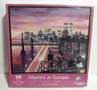 Martini At Sunset 550 Piece Jigsaw Puzzle New York Twin Towers New SunsOut - Image 1 of 4