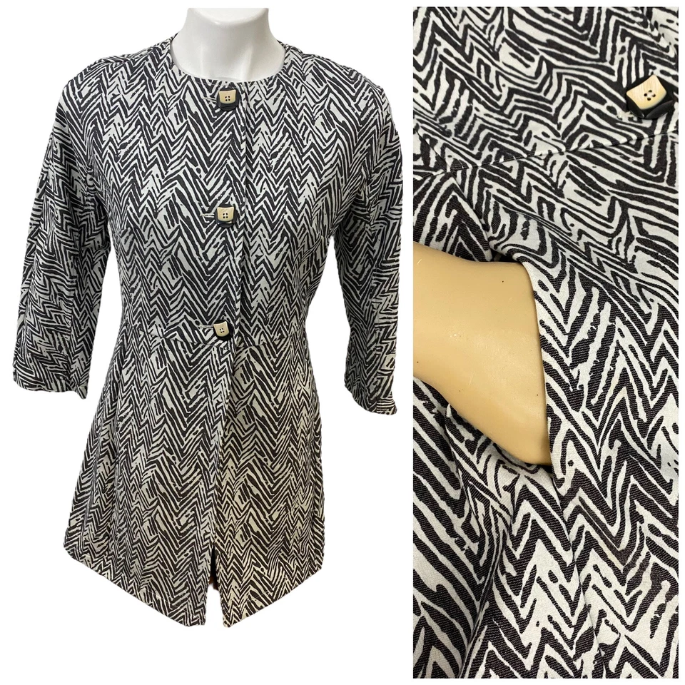 Cabi Jacket Style #3034 Womens Small Gray White Zig Zag Zebra Ponte Knit Pockets - Image 1 of 4