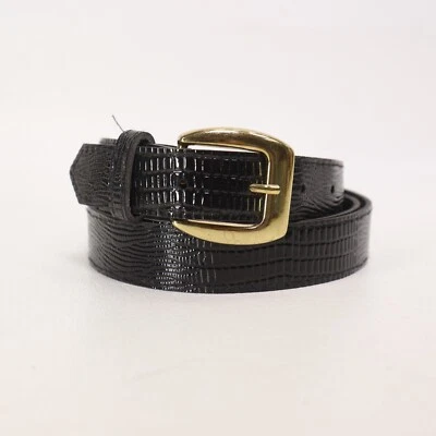 Classic Dress Belt 18 Black Faux Lizard Patent Leather Skinny Gold Tone Buckle - Изображение 1 из 4
