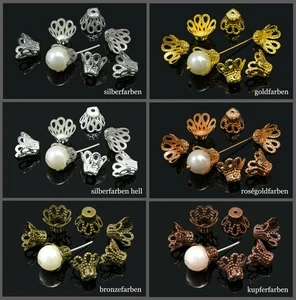 Perlenkappen 5x6/7x9/8x12/12x15 mm Kappen Perlenkappe Perlkappen Endkappen, S8  - Bild 1 von 8