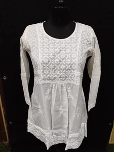 BEAUTIFUL S M L XL 2XL HANDMADE 100% COTTON TOP KURTA KURTI CHIKAN EMBROIDERY - Picture 1 of 5