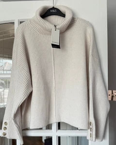 BNWT M&S Autograph cream wool and cashmere blend roll neck relaxed fit jumper XL - Picture 1 of 6