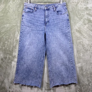 Jeans ON 34TH donna 36x24 blu vita alta gamba larga orlo grezzo elasticizzato etichetta 16/33 - Foto 1 di 13