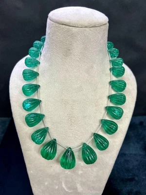 Lab Grown Emerald Carved Necklaces Carved  Tear Drops 13x18 , 19x31 mm - Image 1 of 4