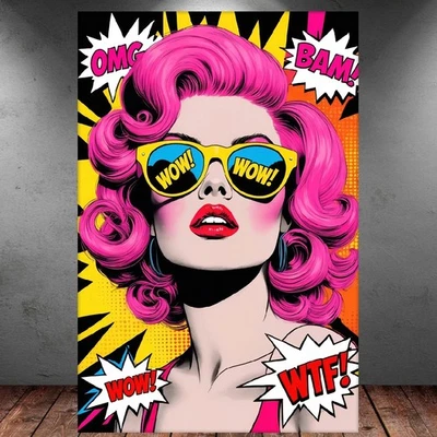 LEINWAND BILD ER XXL ABSTRAKT POP ART GESICHT FRAU GRAFFITI BUNT WAND POSTER - Bild 1 von 4
