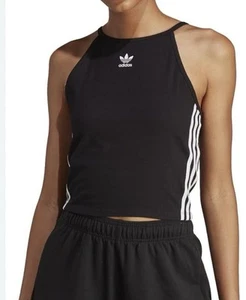 NWT Womens Sz Xs Adidas Originals Black Cotton Tank Top Shirt Center Logo - Picture 1 of 5