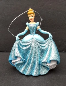 Disney Princess Cinderella Sparkle Blue Glitter Christmas Tree Ornament  - Picture 1 of 6