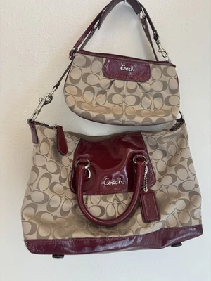 Authentic Coach Shoulder Bag Set 2 Pieces Signature Canvas Leather Excellent - Image 1 of 4