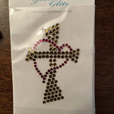 Gold Rhinestone Studs Cross Red Heart Iron On Christian Religious Glamour Glitz - Image 1 of 4