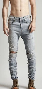 R13 Skywalker Gathered Skinny Jeans In Leyton Stretch Mens Size 32 - Picture 1 of 7