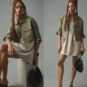 Anthropologie Dolan Utility Linen Boxy Cropped Utility Jacket XL - Picture 1 of 8