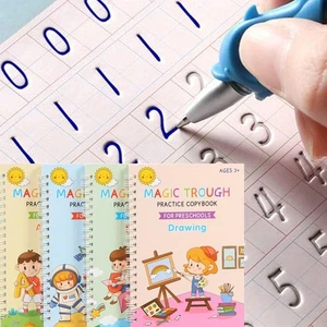 4 Stück wiederverwendbare gerillte Schreibbücher für Kinder, magische Kopierbücher, wiederverwendbarer Griff - Bild 1 von 7