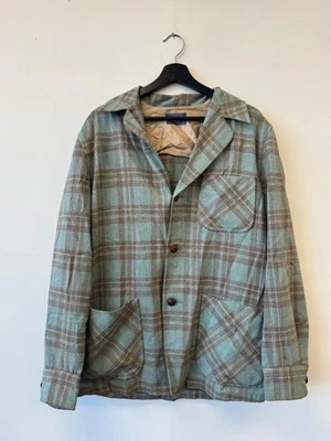 Vintage Pendleton Jacket Mens Medium Green Brown Plaid Wool Chore Coat 70s - Image 1 of 4