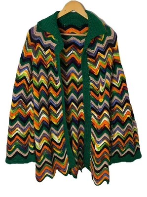 Abrigo Suéter Cárdigan Granny Afghan Crochet Multicolor Hecho a Mano Festival S/M/L Foto 1 de 4