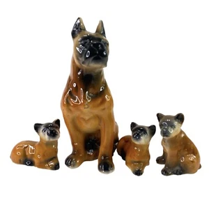Boxer Dog 4 Pc Vintage Set Mama Puppies Boxers Retro MCM Figurines Has Flaws - Picture 1 of 21