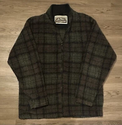 American Eagle Fleece Jacket Full Zip Green Plaid Size M Fuzzy - Image 1 of 4