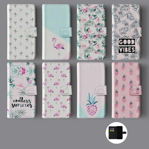 SUMMER TROPICAL FLAMINGO PINEAPPLE QUOTE LEATHER WALLET PHONE CASE FOR IPHONE - Picture 1 of 10
